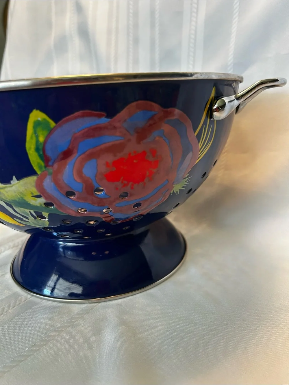 The Pioneer Woman Kitchen Ware Colander Blue Steel Multicolor Floral Leaves